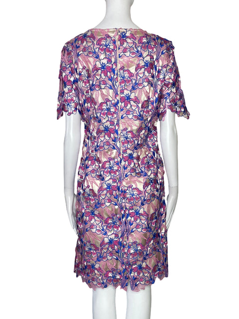 Vestido Tahari Arthur S. Levine Encaje Metalizado Rosado-Talla 2