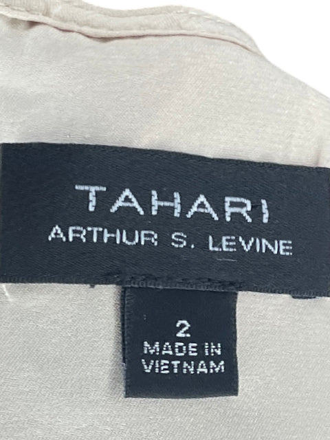 Vestido Tahari Arthur S. Levine Encaje Metalizado Rosado-Talla 2
