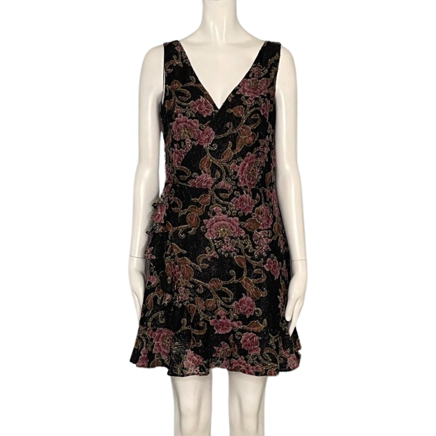 Vestido Koton Corto Vuelos Flores Rosado Negro
Talla L