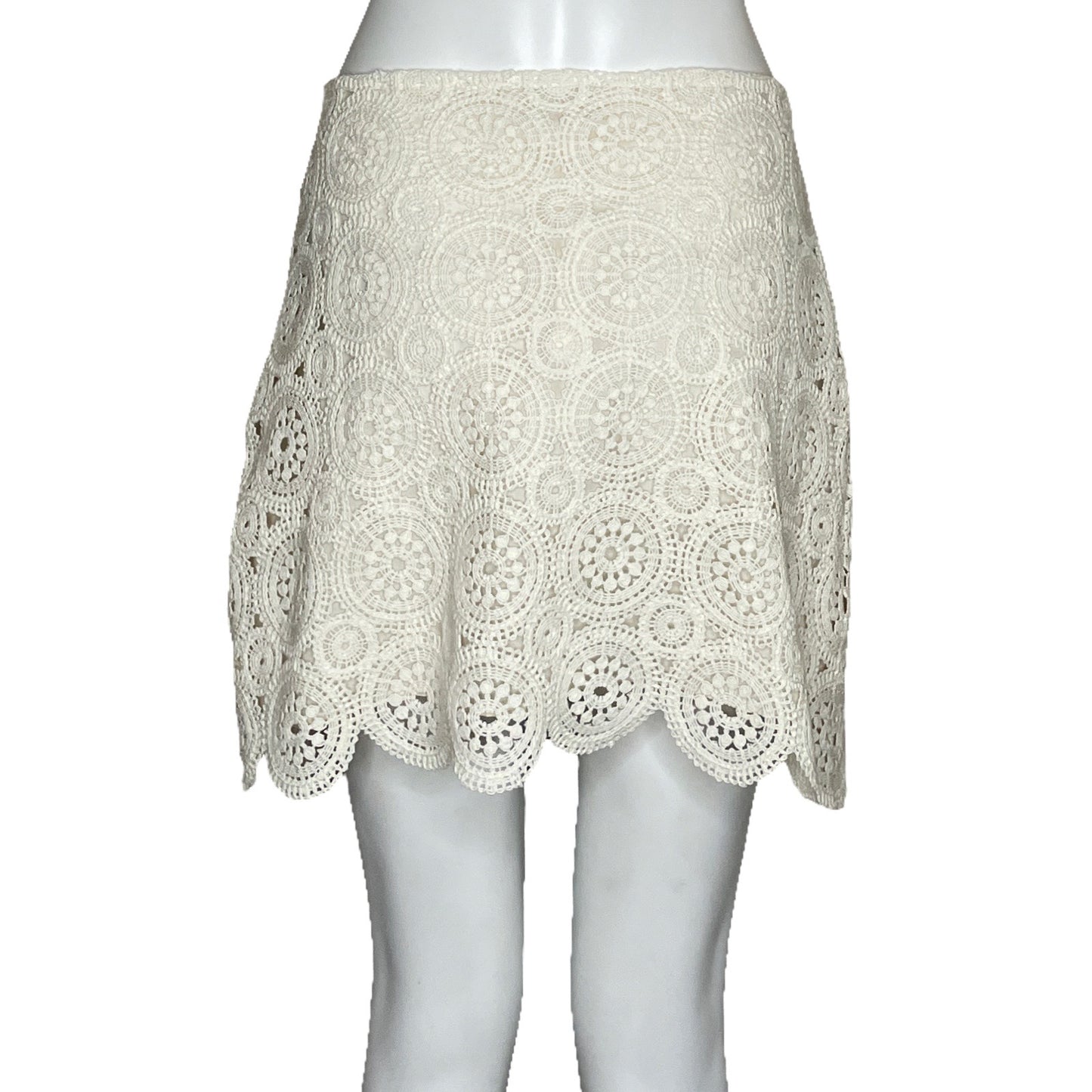 Falda Mango Mini Encaje Blanco-Talla L