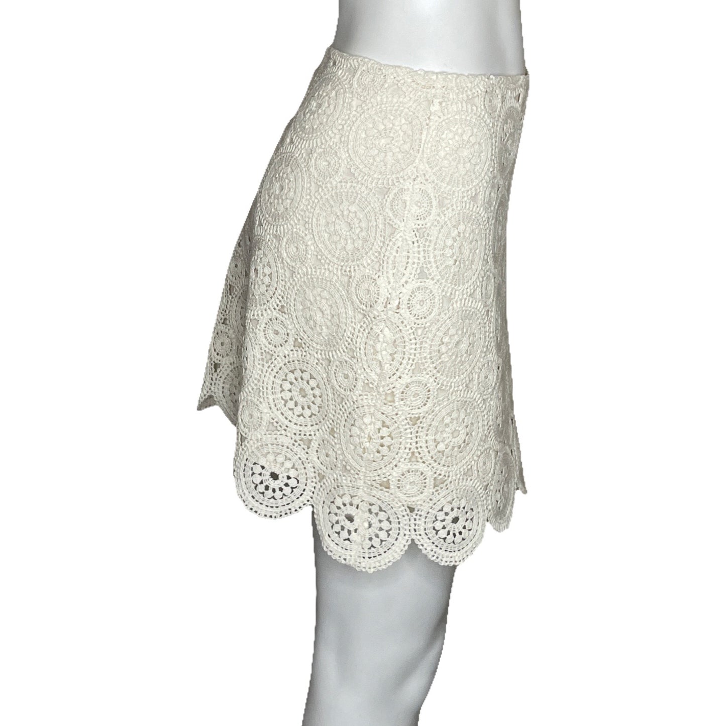 Falda Mango Mini Encaje Blanco-Talla L