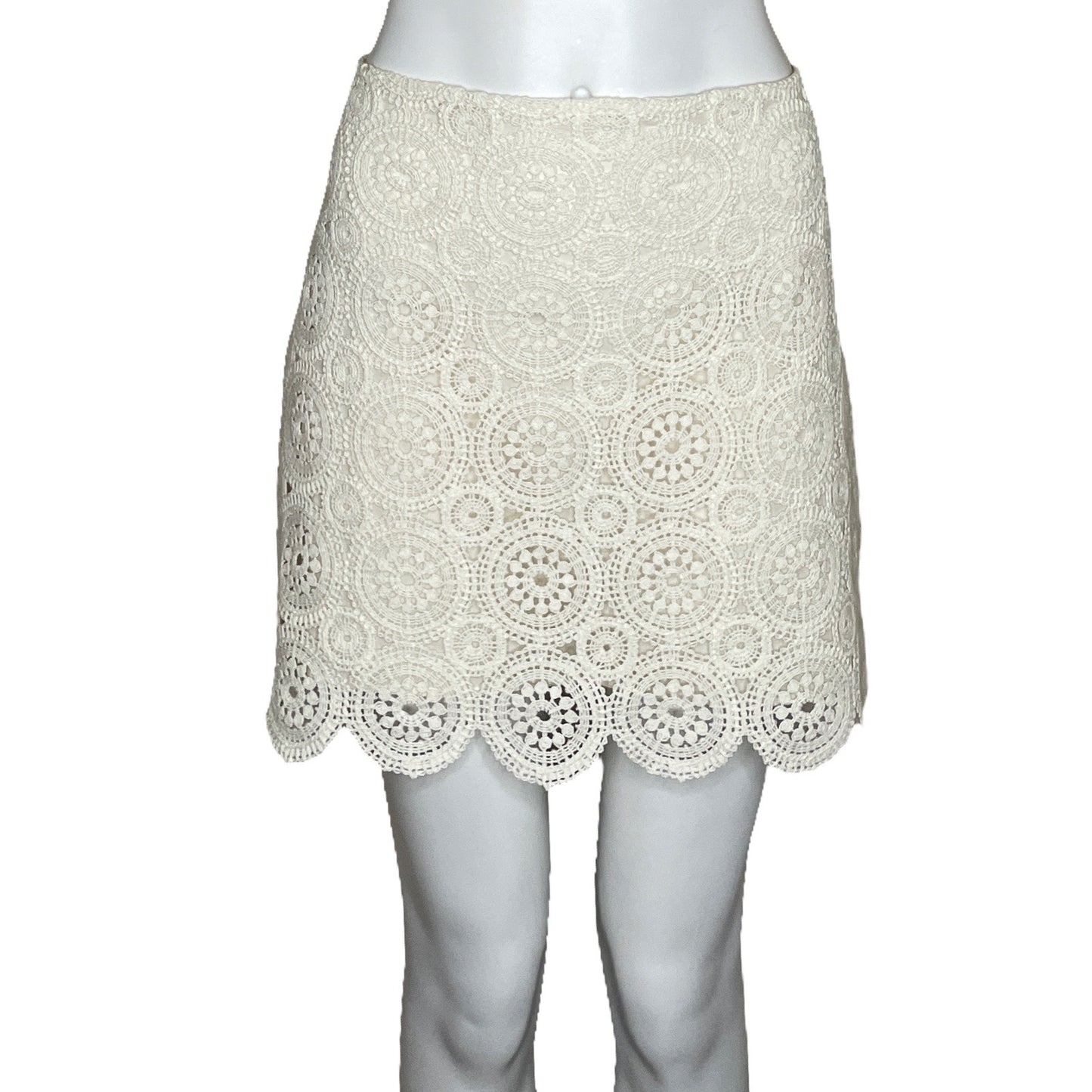 Falda Mango Mini Encaje Blanco-Talla L