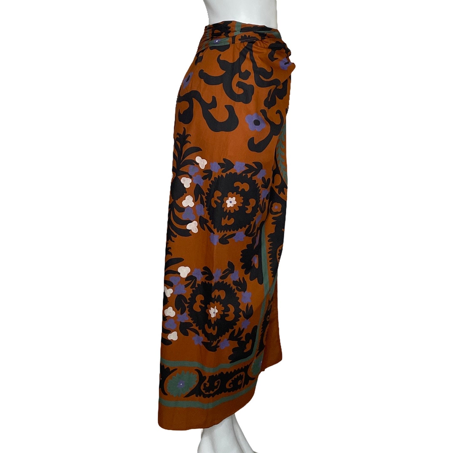 Falda Padova Floral Drapeada Marrón-Talla 10