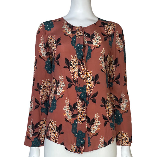 Blusa Massimo Dutti Floral Mangas Larga Rosado - Talla 6