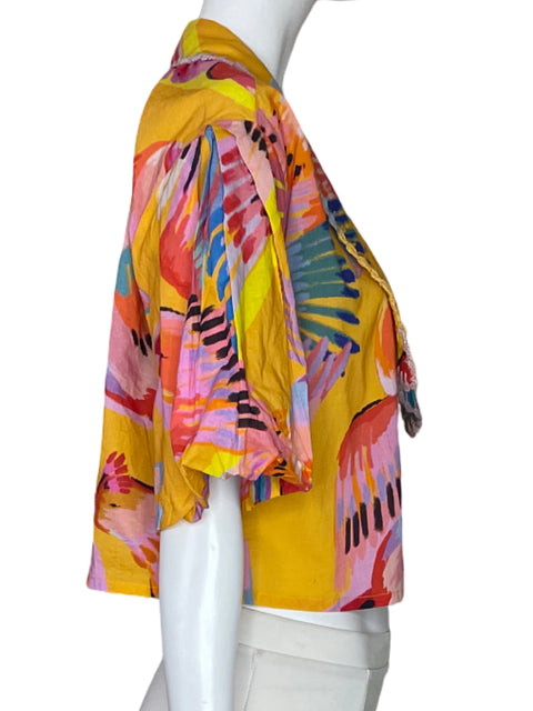 Top FarmRio Mangas Puff Cropped Naranja-Talla XS