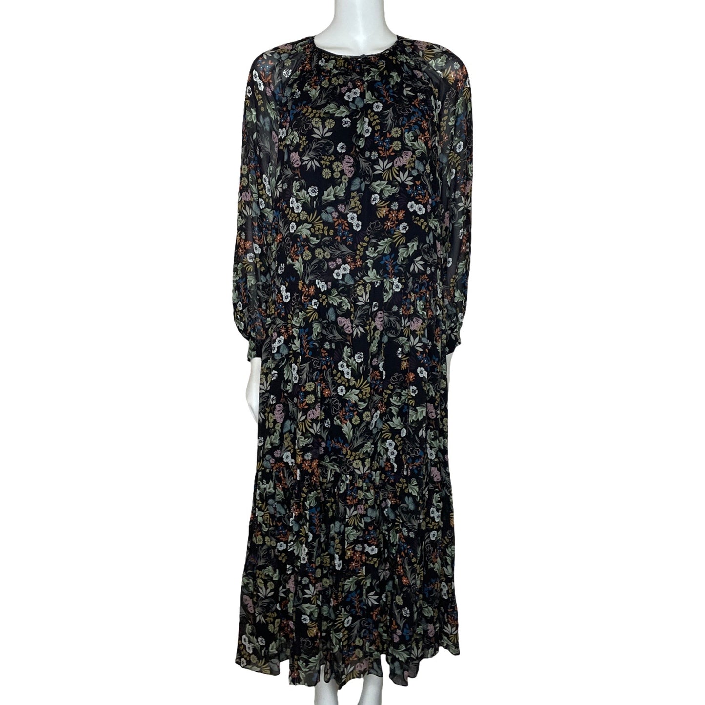 Vestido Massimo Dutti Midi Floral Negro-Talla S