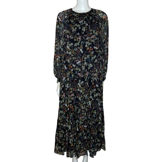 Vestido Massimo Dutti Midi Floral Negro-Talla S