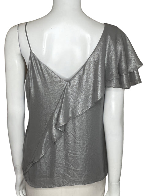 Top MNG Vuelos Asimétrico Plateado-Talla S