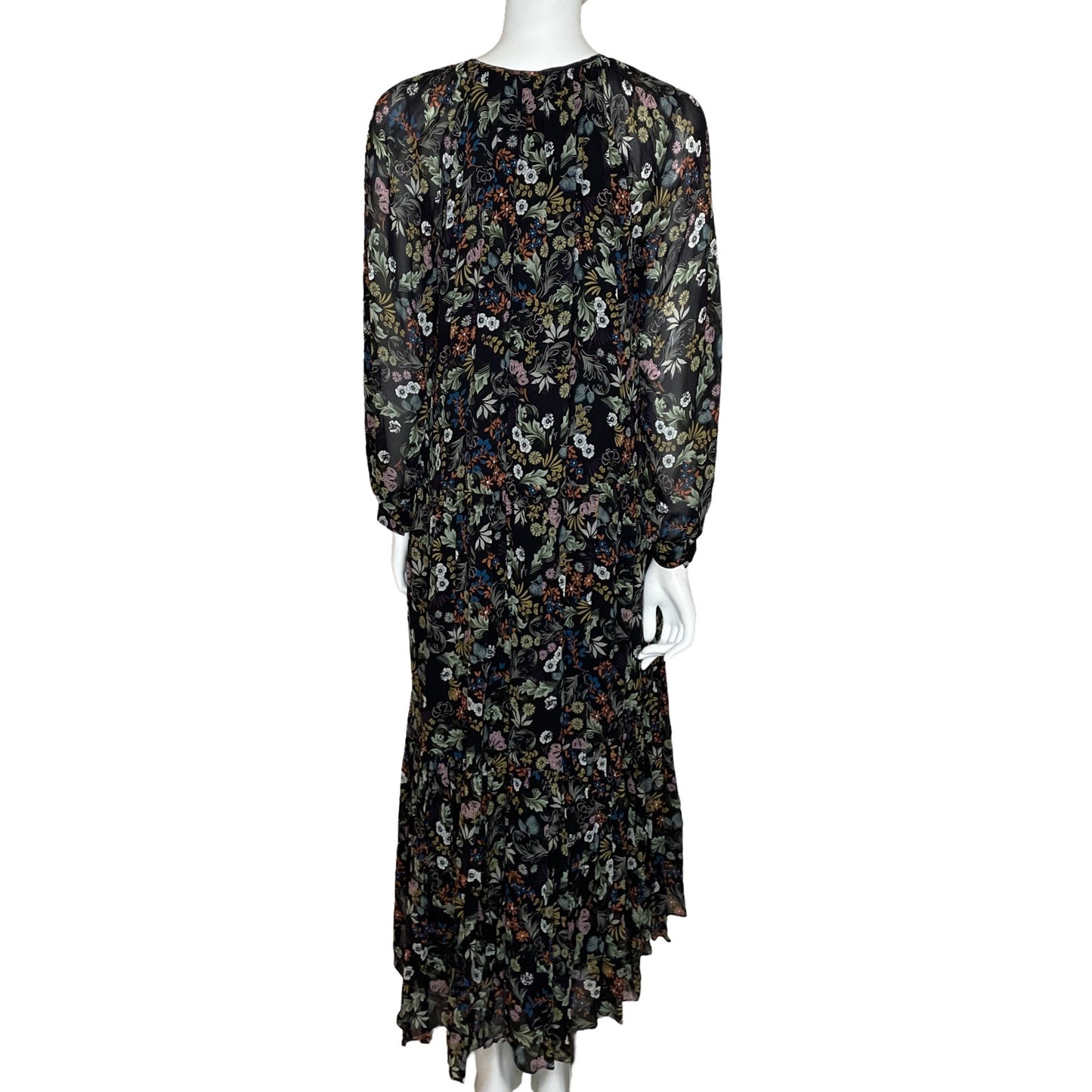 Vestido Massimo Dutti Midi Floral Negro-Talla S