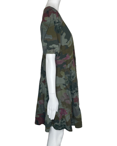 Vestido Desigual Estampado Cuello V Verde-Talla L
