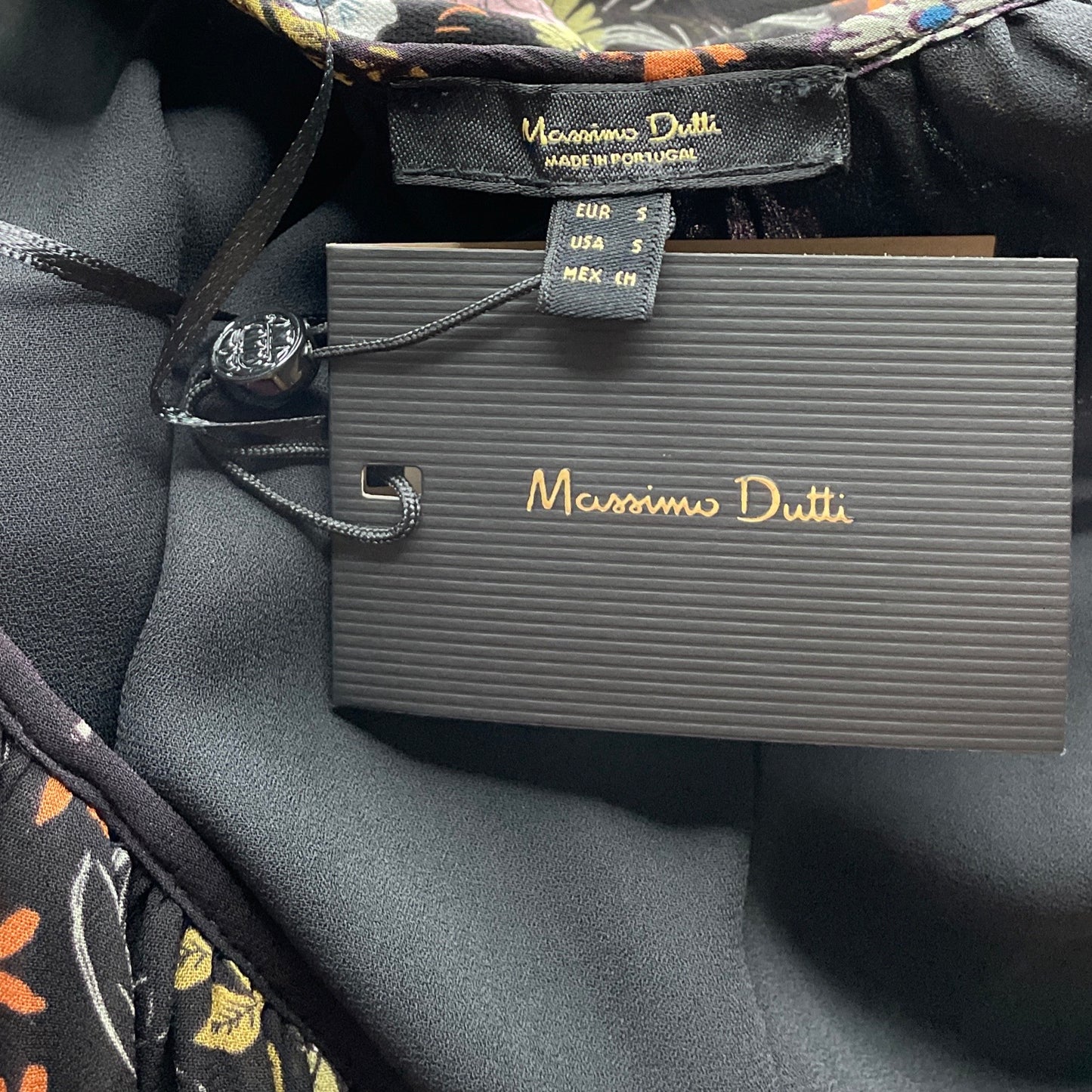 Vestido Massimo Dutti Midi Floral Negro-Talla S