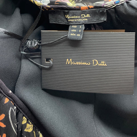 Vestido Massimo Dutti Midi Floral Negro-Talla S