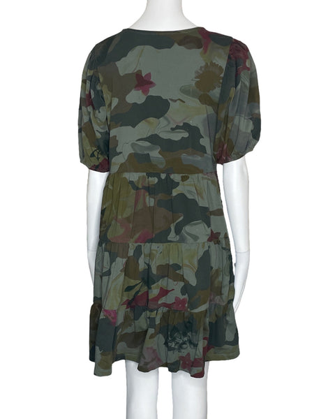 Vestido Desigual Estampado Cuello V Verde-Talla L