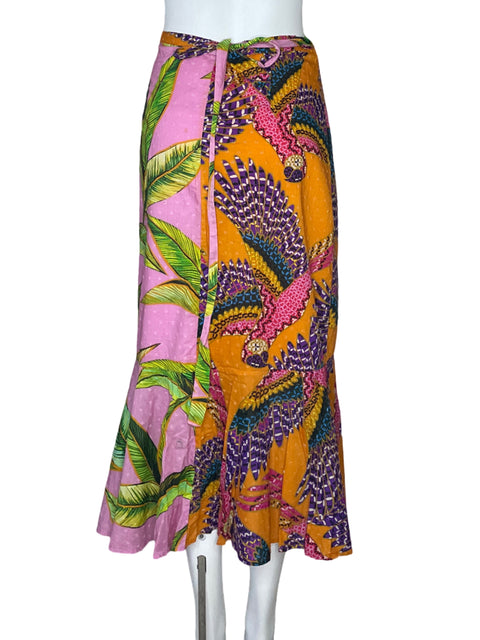 Falda FarmRio Cruzada Naranja-Talla S