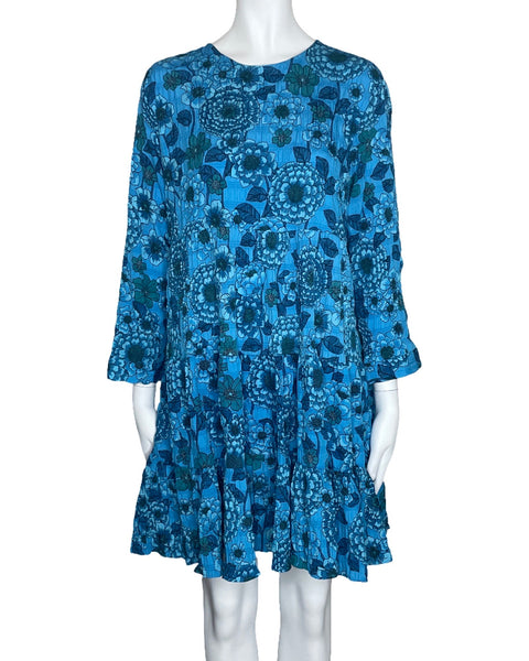 Vestido Zara Vuelo Floral Azul-Talla XL