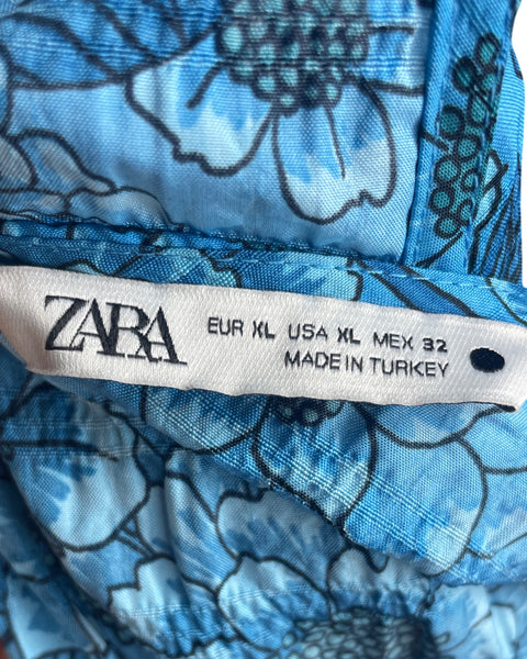 Vestido Zara Vuelo Floral Azul-Talla XL