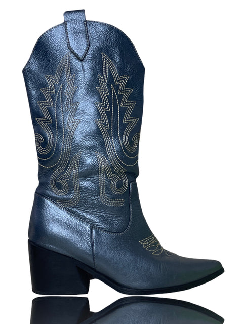 Calzado Ana Lo Desing Texanas Metalizado Azul-Talla 6