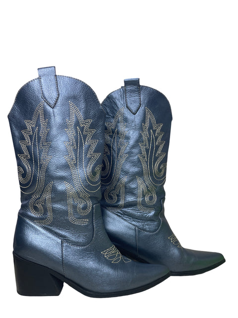 Calzado Ana Lo Desing Texanas Metalizado Azul-Talla 6