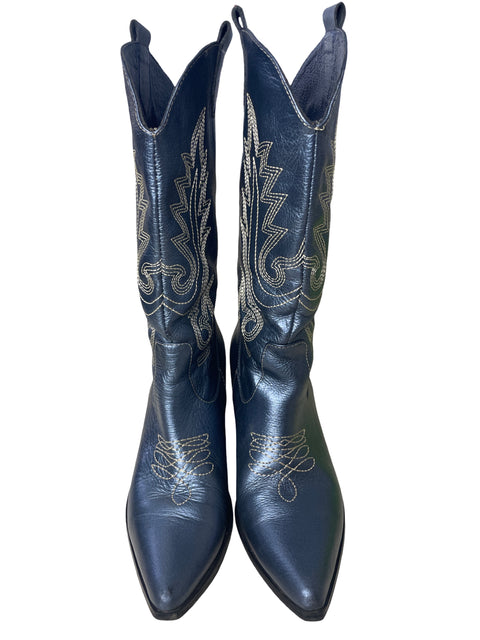 Calzado Ana Lo Desing Texanas Metalizado Azul-Talla 6