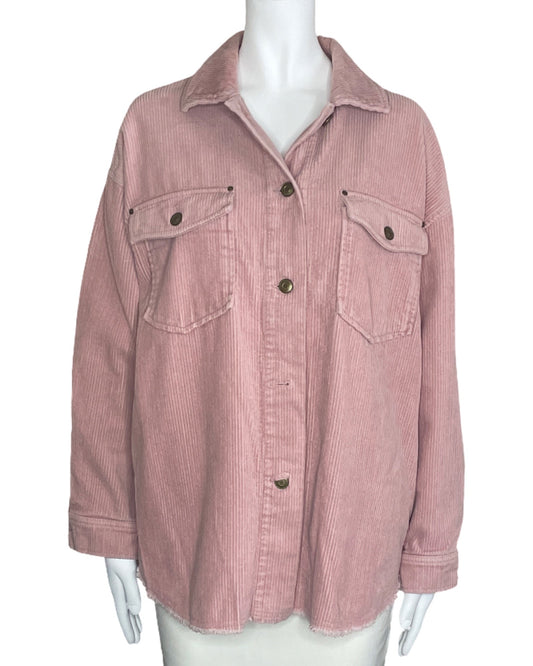 Chaqueta Zara Demin Rayas Rosado-Talla M