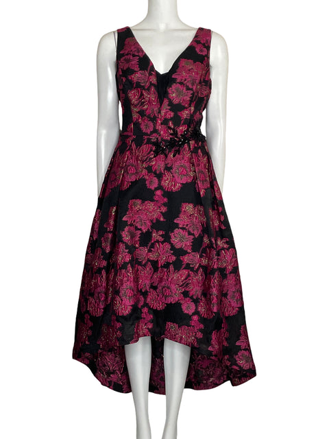 Vestido Teri Jon Jacquard Floral Negro-Talla 10