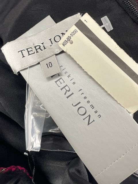 Vestido Teri Jon Jacquard Floral Negro-Talla 10