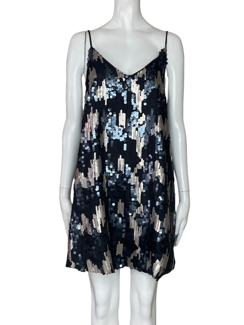 Vestido Delsab Lentejuelas Tiras Negro-Talla M