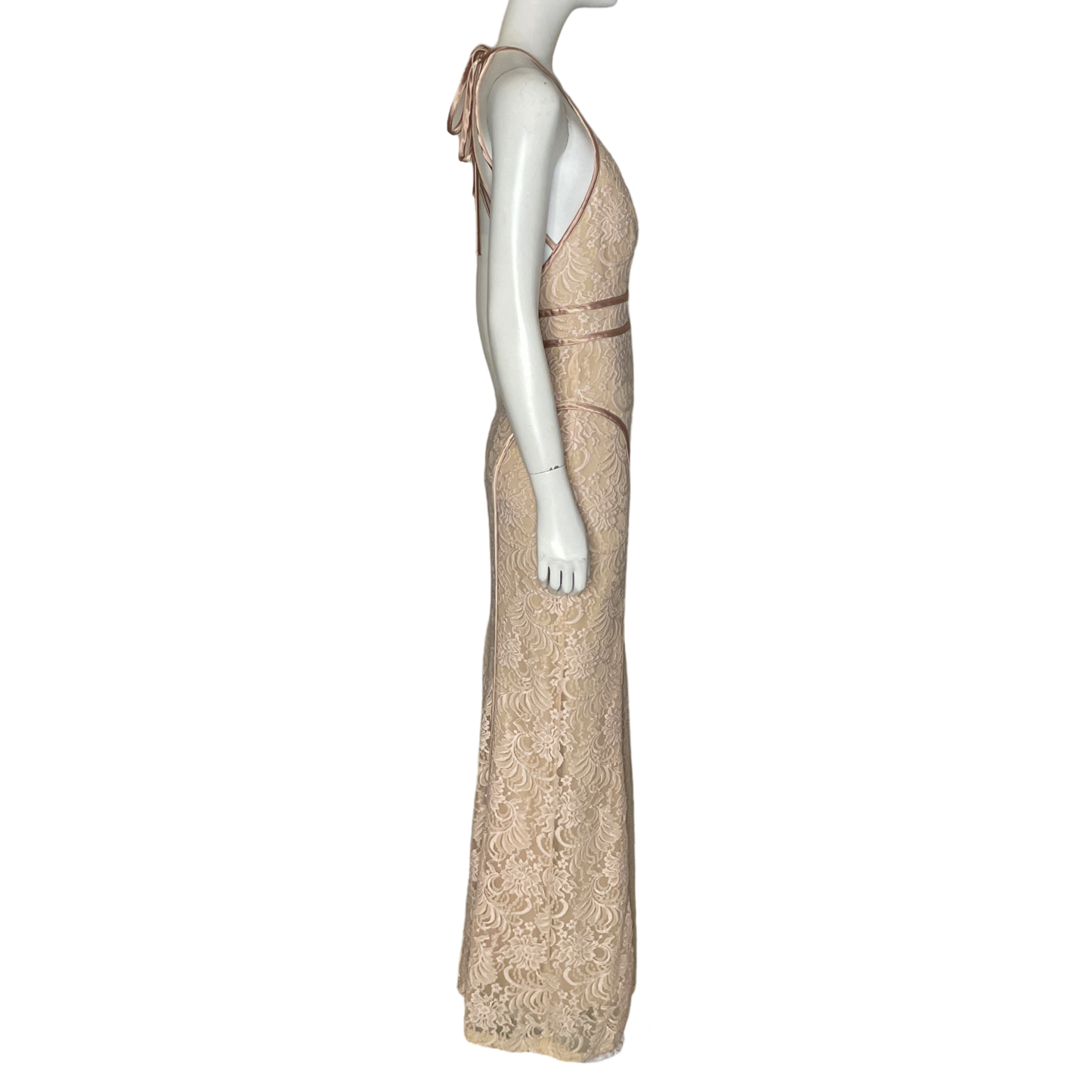 Vestido Xscape Encaje Beige-Talla 6