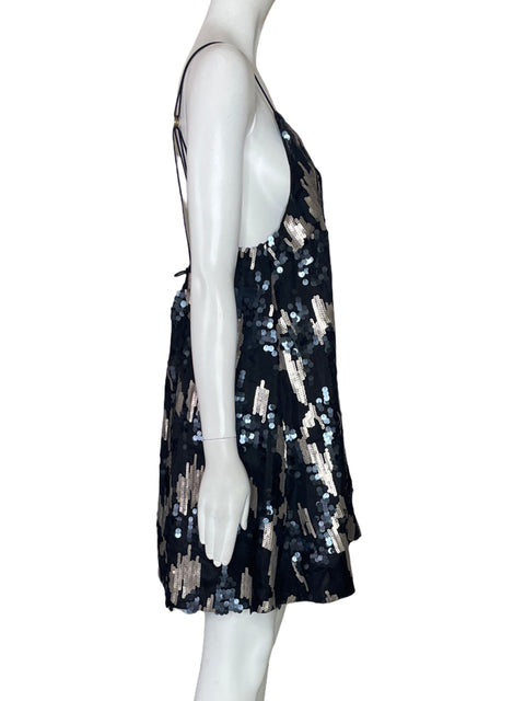 Vestido Delsab Lentejuelas Tiras Negro-Talla M