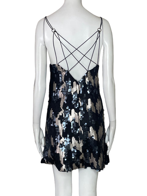 Vestido Delsab Lentejuelas Tiras Negro-Talla M