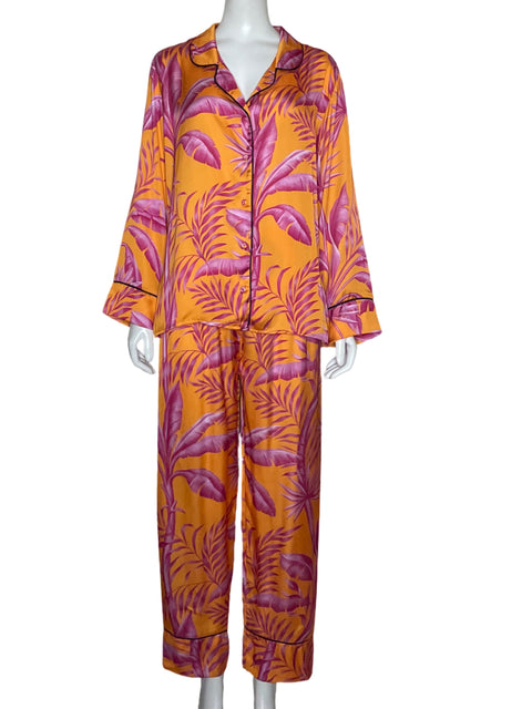 Set Lobo Rosa Camisa + Pantalón Hojas Naranja - Talla L