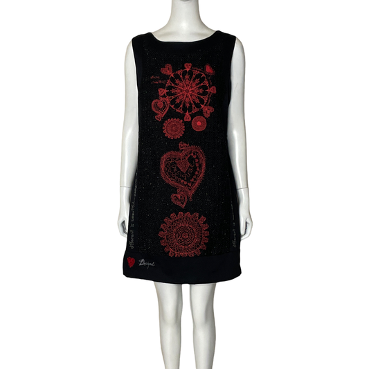 Vestido Desigual Mini Bordado Negro-Talla M