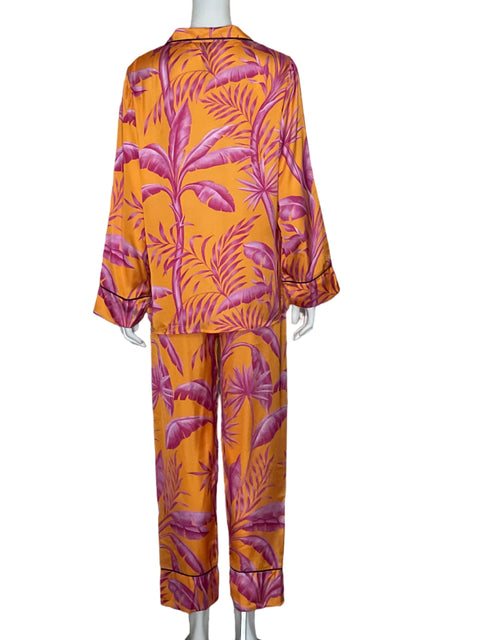 Set Lobo Rosa Camisa + Pantalón Hojas Naranja - Talla L