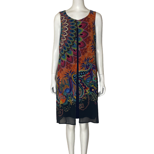 Vestido Desigual Recto Estampado Azul-Talla M