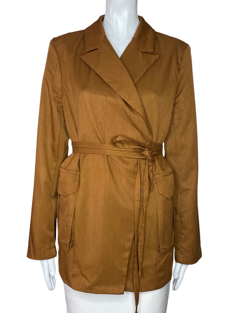 Chaqueta Apeach Cruzado Cinturon Marron-Talla M