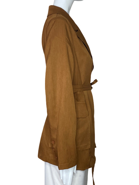 Chaqueta Apeach Cruzado Cinturon Marron-Talla M