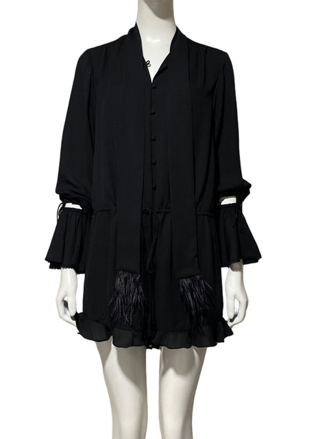 Romper Alexis Mangas Larga Plumas Negro - Talla XS