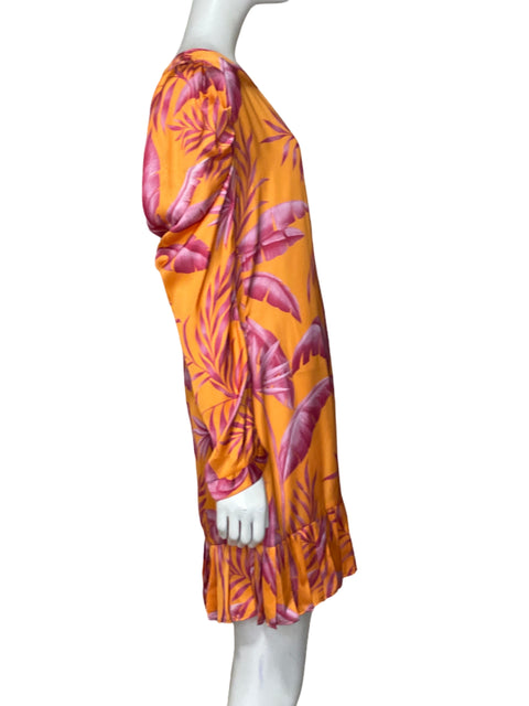 Vestido Lobo Rosa Hojas Naranja - Talla S