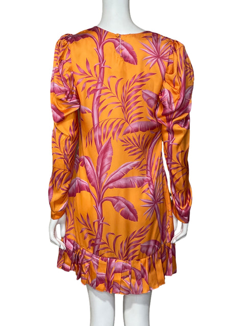 Vestido Lobo Rosa Hojas Naranja - Talla S