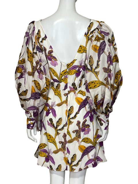 Vestido Daniella Batlle Mangas Puff Flores Blanco - Talla M