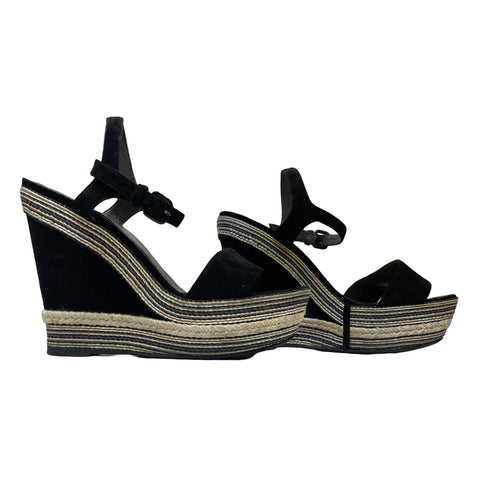 Sandalias Stuart Weitzman De Yute Plataforma Negro - Talla 9