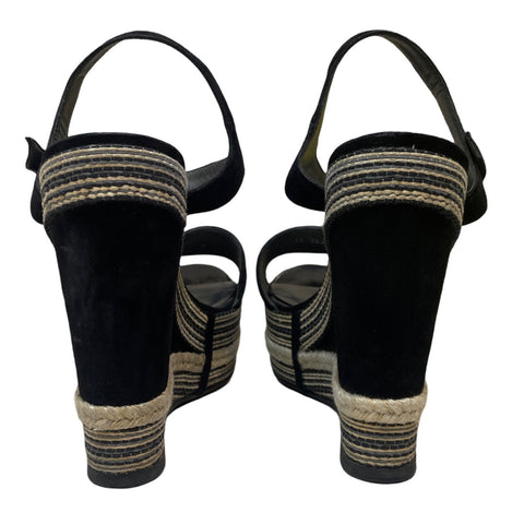Sandalias Stuart Weitzman De Yute Plataforma Negro - Talla 9