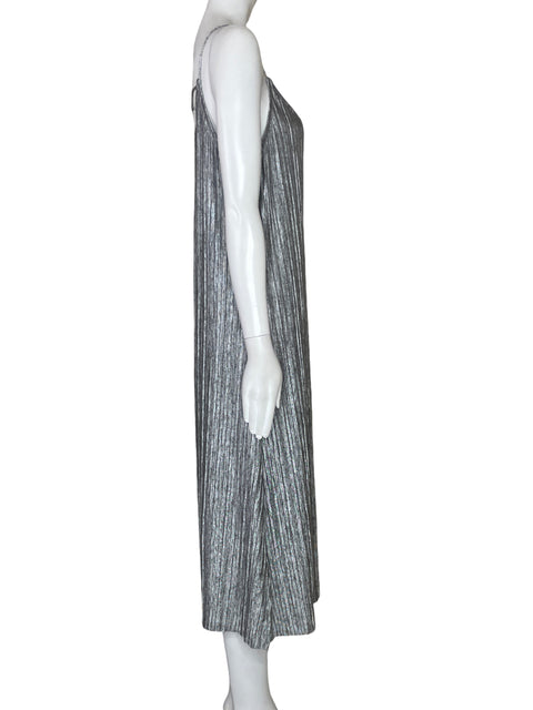 Vestido MNG Metalizado Acanalado Plateado-Talla S