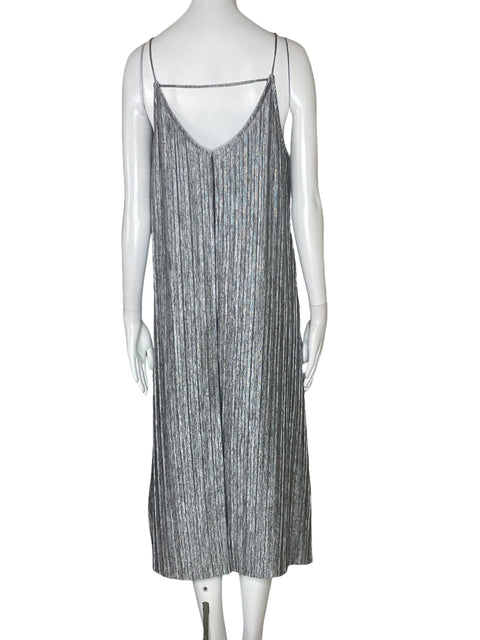 Vestido MNG Metalizado Acanalado Plateado-Talla S