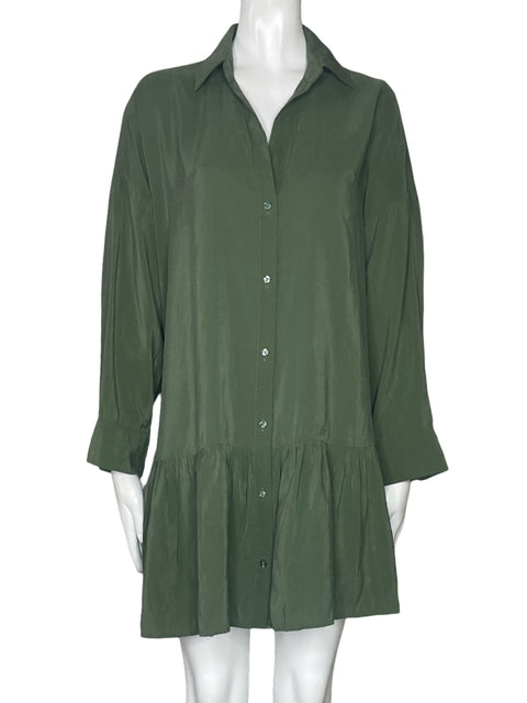 Vestido Zara Mangas Mini Botones Verder-Talla M