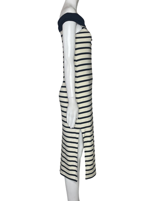 Vestido Massimo Dutti Rayas Off Shoulder Blanco-Talla XS