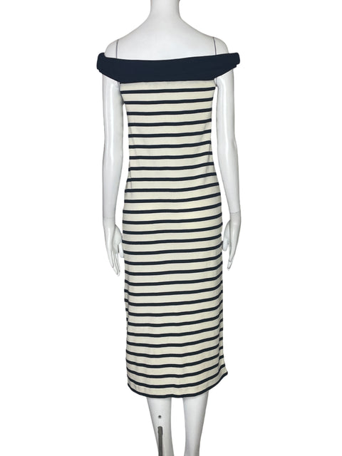 Vestido Massimo Dutti Rayas Off Shoulder Blanco-Talla XS