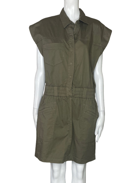 Vestido Pistola Cargo Sin Mangas Verde-Talla M