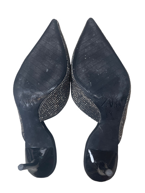 Calzado Zara Pedreria Puntas Negro-Talla 36