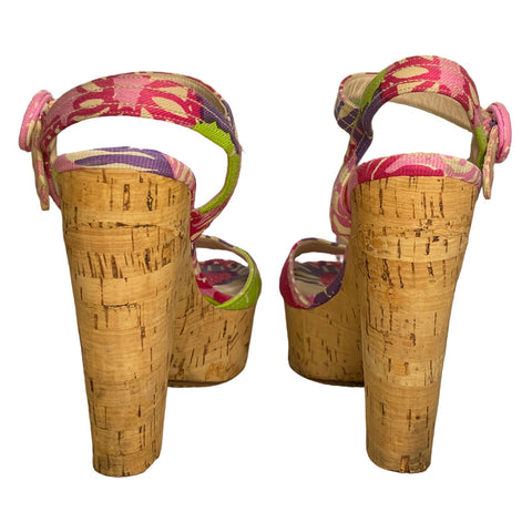 * Sandalias Prada Lona Estampada Rosado-Talla 38.5